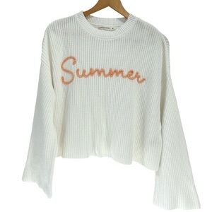 Moon & Madison Embroidered Stitched "Summer" Cotton Blend Crop Sweater - M